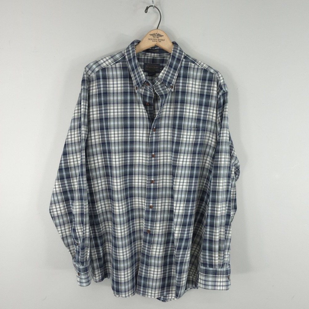 Pendleton Shirt Mens XL Blue Plaid Flannel Long Sleeve Button Down Canterbury
